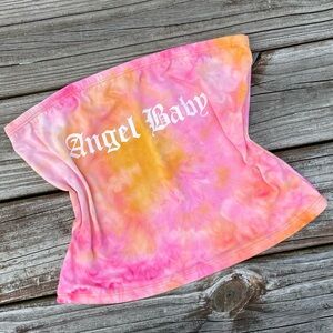 Vintage Y2K Tie Dye Angel Baby Strapless Tube Top NWT